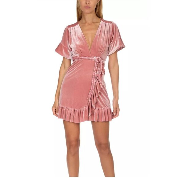 MISA Los Angeles Women's Desma Velvet Wrap Cocktail Mini Dress Pink Size Medium - Picture 1 of 11